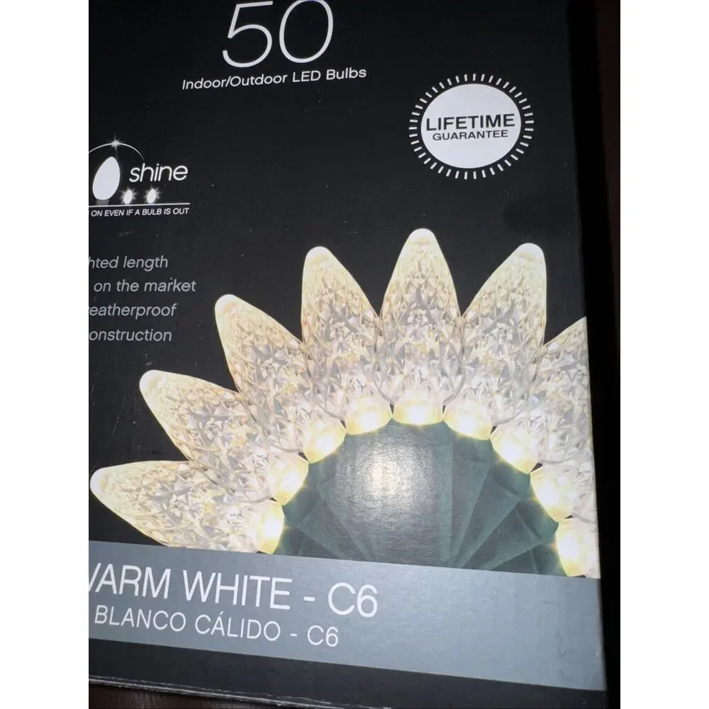Celebrations Platinum LED C6 LIGHTS 50CT Warm White Christmas Wedding New NIB